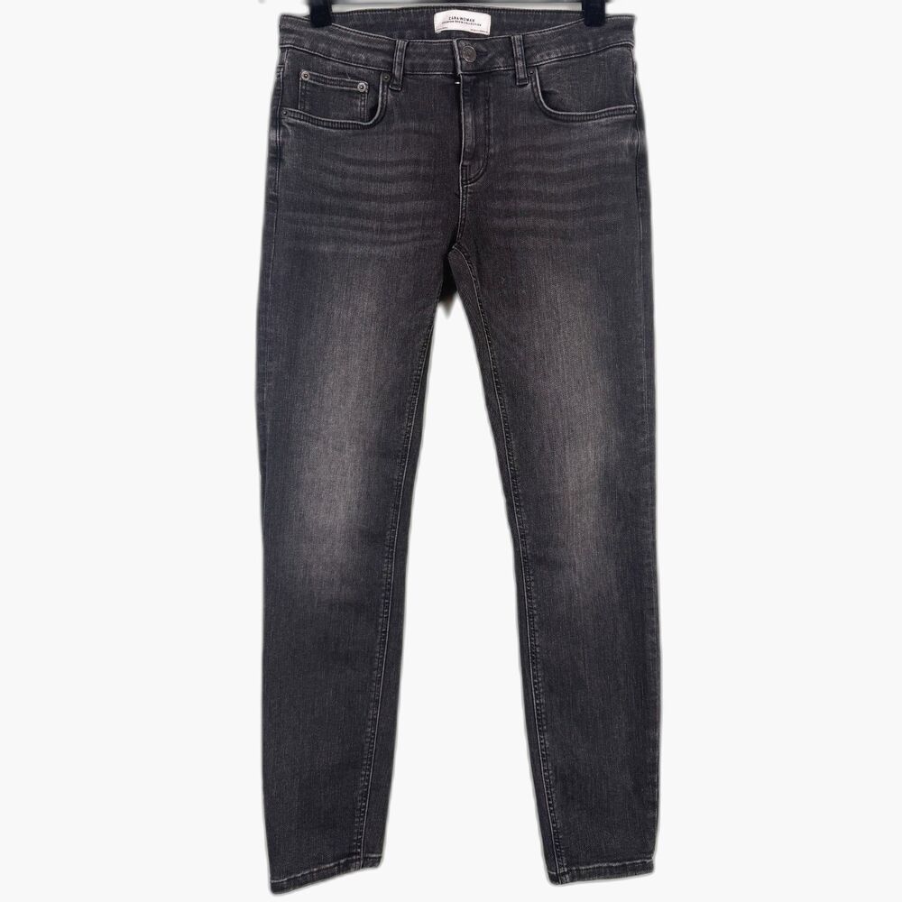 Zara Premium Denim Jeans Womens Size 10 Black Washed Skinny Stretch 28